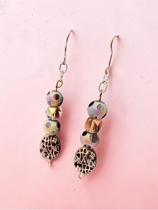 @colorkitty creations Jewelry - Handmade Rose Gold Drop Earrings Iridescent Beads